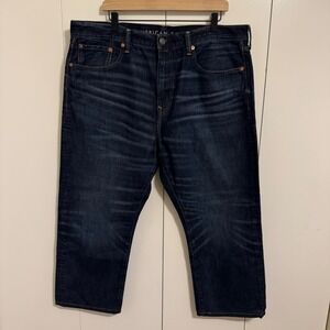 American Eagle Mens Relaxed Straight Dark Wash Denim Jeans 38x30